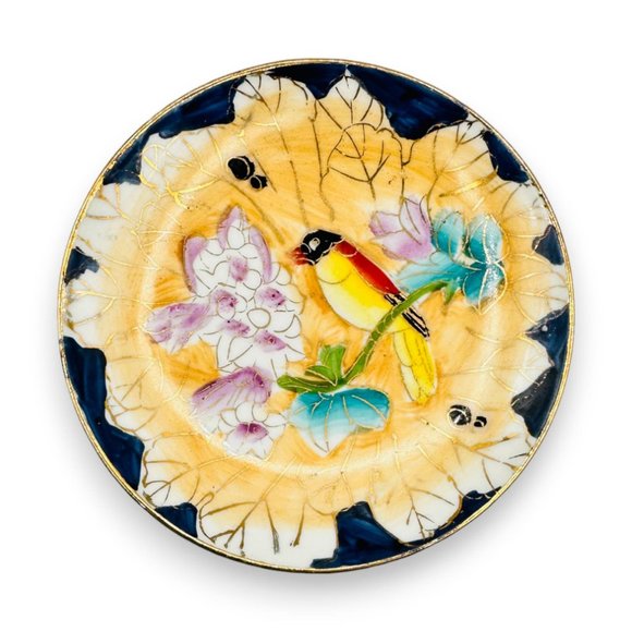 Vintage Chinese Hand Painted Bird on a Branch Trinket Dish / Gold Highlights - Picture 3 of 10